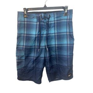 O'NEILL Men's Blue Plaid Board Shorts Size 28 Waist